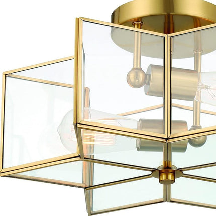 Brass Unique Statement Two Light Metal Dimmable Flush Chandelier