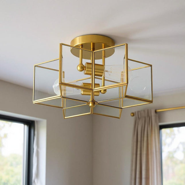 Brass Unique Statement Two Light Metal Dimmable Flush Chandelier HomeRoots