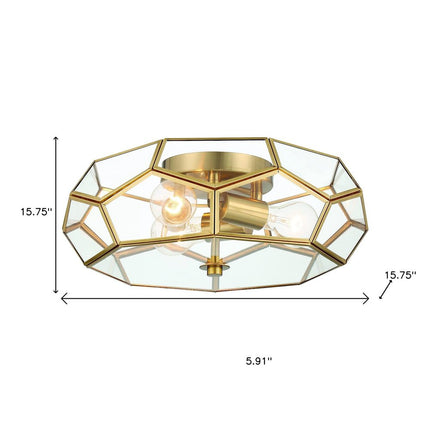 Brass Unique Statement Three Light Metal Dimmable Flush Chandelier