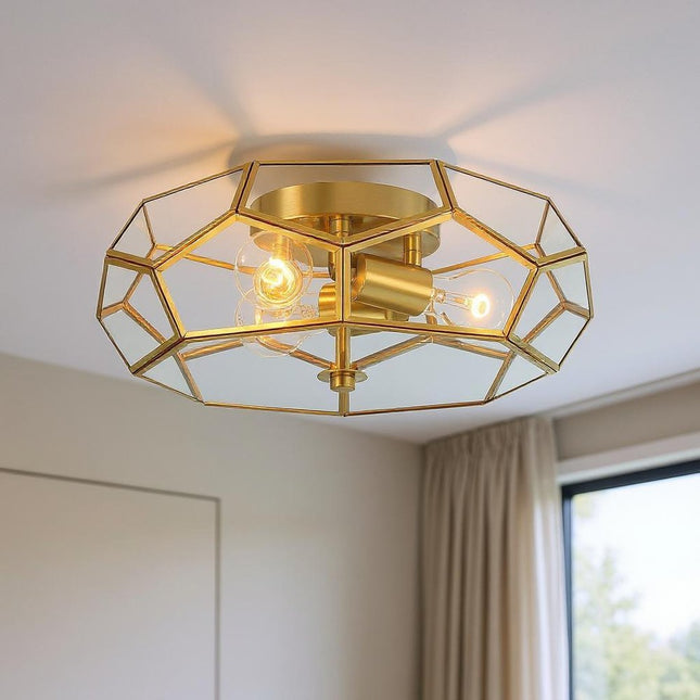 Brass Unique Statement Three Light Metal Dimmable Flush Chandelier HomeRoots