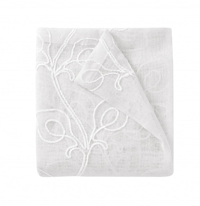 72" White Floral Faux Linen Shower Curtain With Embroidery HomeRoots