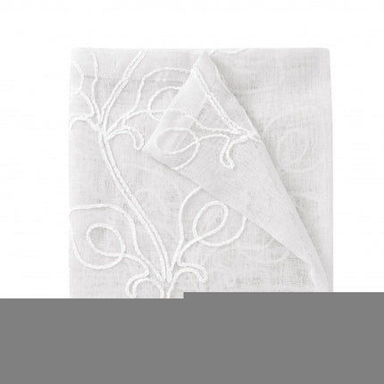72" White Floral Faux Linen Shower Curtain With Embroidery HomeRoots