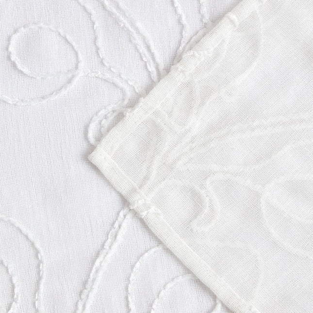 72" White Floral Faux Linen Shower Curtain With Embroidery HomeRoots