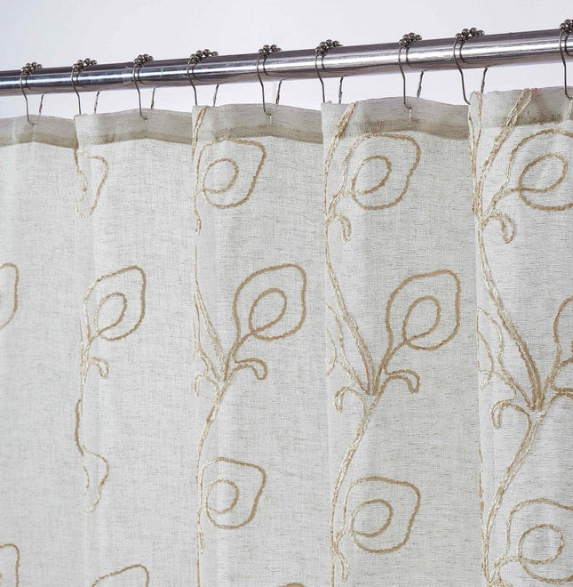 72" Ivory And Beige Embroidered Floral Shower Curtain HomeRoots
