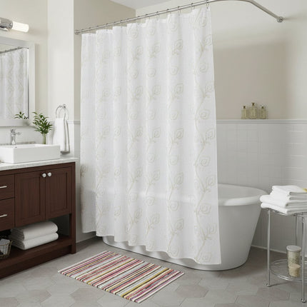 72" Ivory And Beige Embroidered Floral Shower Curtain HomeRoots