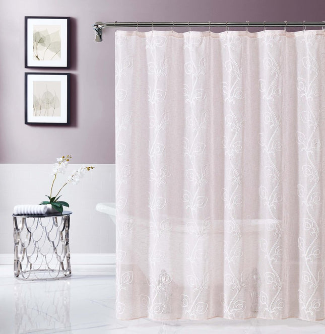 72" Blush And Ivory Embroidered Floral Shower Curtain HomeRoots