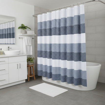 72" White And Blue Striped Shower Curtain HomeRoots