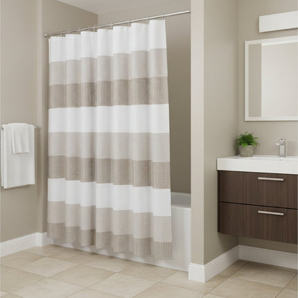 72" White And Taupe Striped Shower Curtain HomeRoots