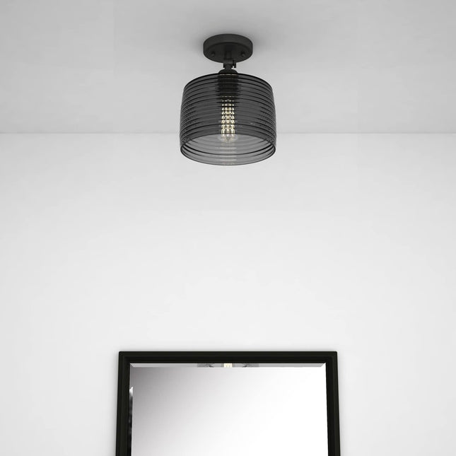 Black Shaded Metal Dimmable Flush Chandelier With Clear Shades