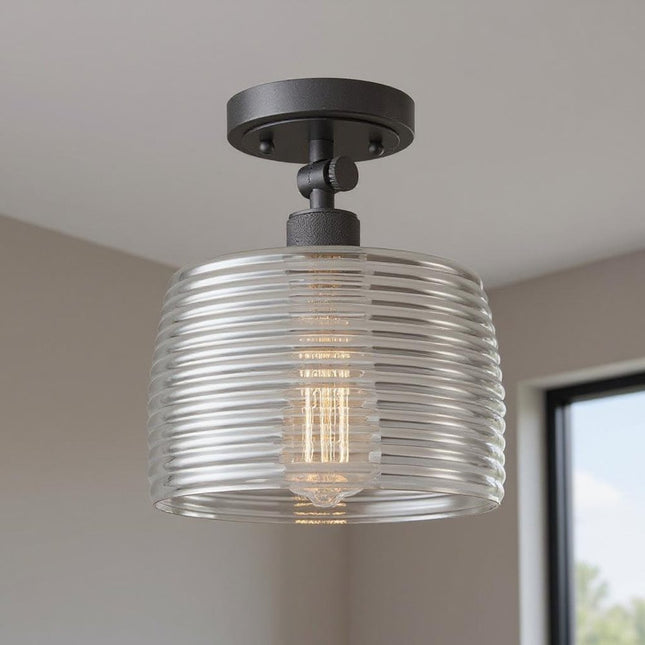 Black Shaded Metal Dimmable Flush Chandelier With Clear Shades HomeRoots