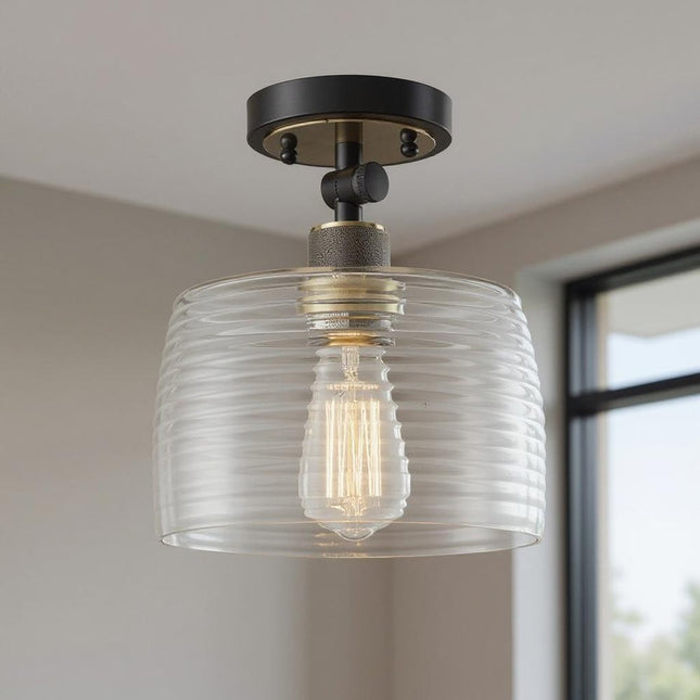 Gray Shaded Metal Dimmable Flush Chandelier With Clear Shades HomeRoots