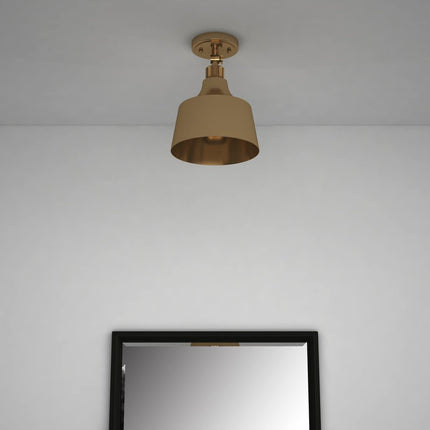 Antiqued Brass Shaded Metal Dimmable Flush Chandelier With Brass Shades