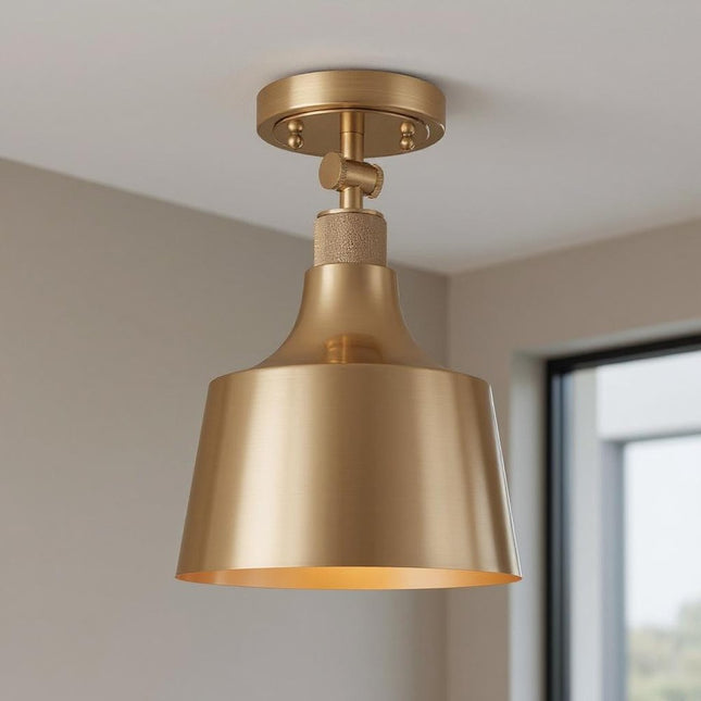 Antiqued Brass Shaded Metal Dimmable Flush Chandelier With Brass Shades HomeRoots