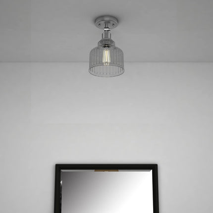 Nickel Shaded Metal Dimmable Flush Chandelier With Clear Shades