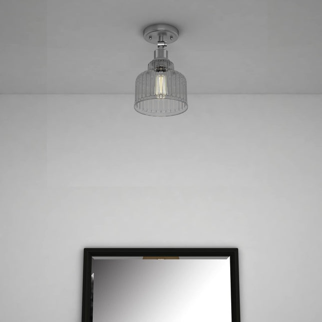 Nickel Shaded Metal Dimmable Flush Chandelier With Clear Shades