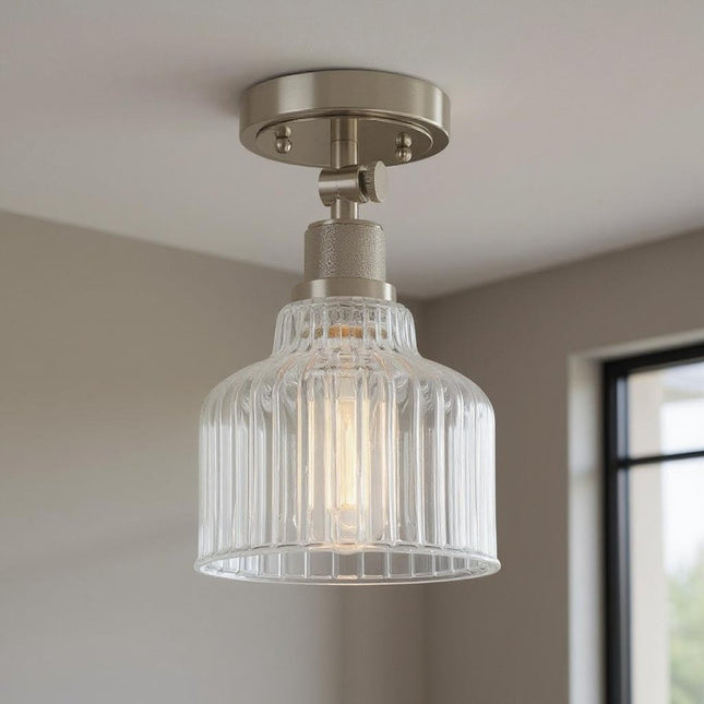 Nickel Shaded Metal Dimmable Flush Chandelier With Clear Shades HomeRoots