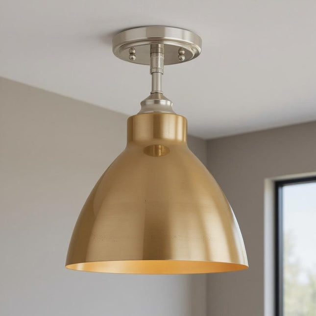 Nickel Shaded Metal Dimmable Flush Chandelier With Gold Shades HomeRoots