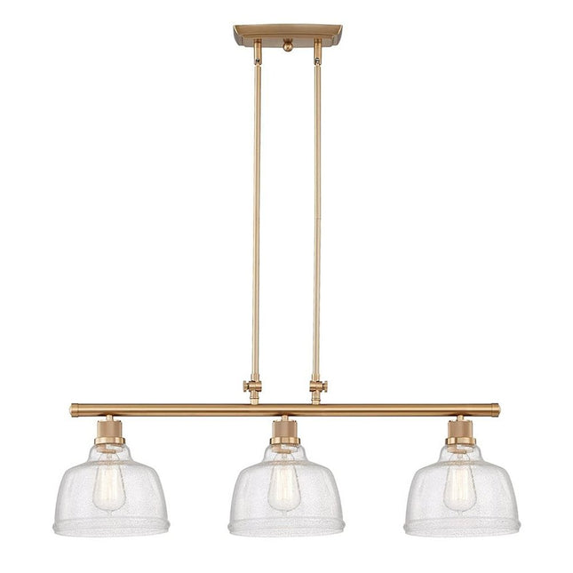 Gold Kitchen Island Three Light Metal and Seeded Glass Dimmable Chandelier With Clear Shades HomeRoots
