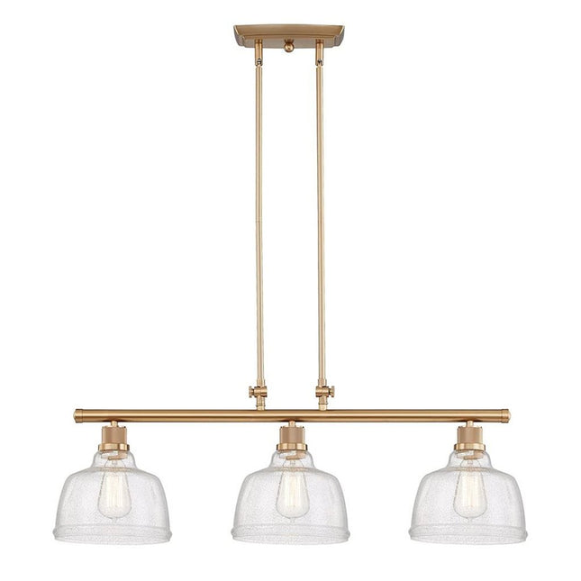 Gold Kitchen Island Three Light Metal and Seeded Glass Dimmable Chandelier With Clear Shades