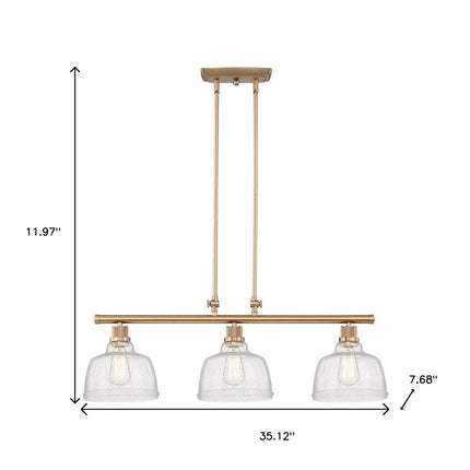 Gold Kitchen Island Three Light Metal and Seeded Glass Dimmable Chandelier With Clear Shades