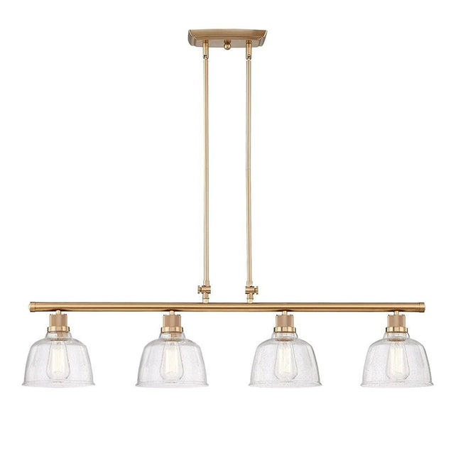 Gold Kitchen Island Four Light Metal and Seeded Glass Dimmable Chandelier With Clear Shades HomeRoots