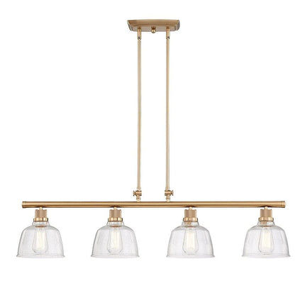 Gold Kitchen Island Four Light Metal and Seeded Glass Dimmable Chandelier With Clear Shades