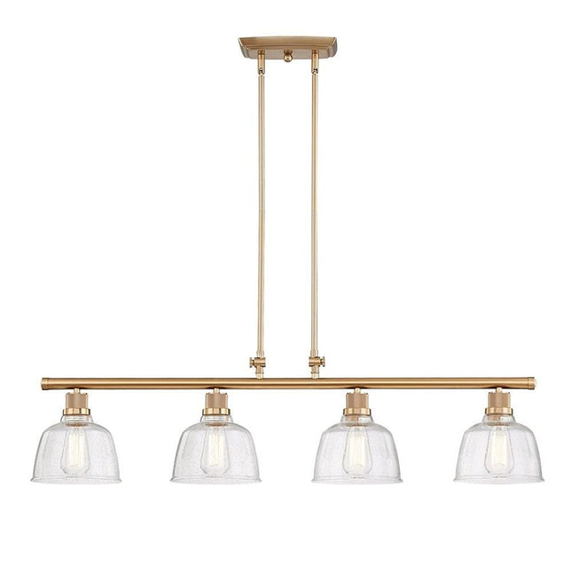 Gold Kitchen Island Four Light Metal and Seeded Glass Dimmable Chandelier With Clear Shades