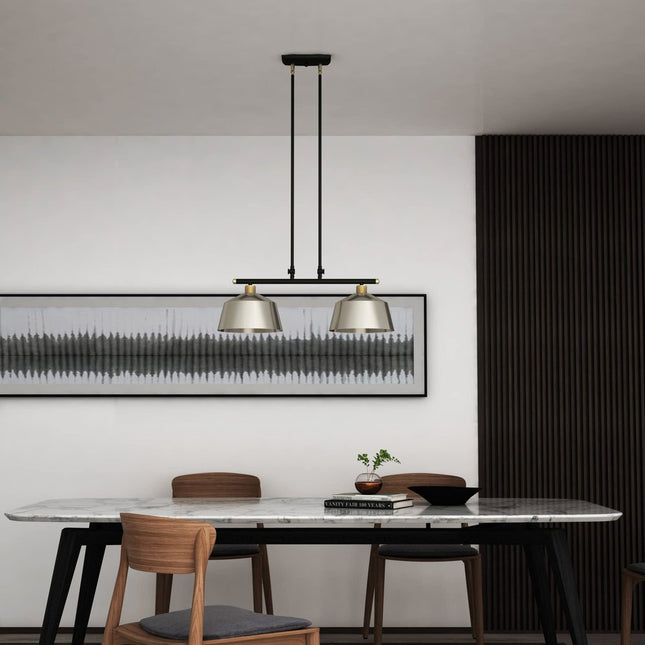 Black And Gray Kitchen Island Two Light Metal Dimmable Chandelier With Gray Shades HomeRoots