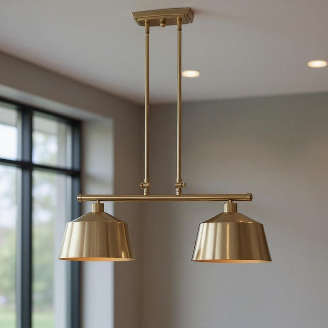 Gold Kitchen Island Two Light Metal Dimmable Chandelier With Gold Shades HomeRoots