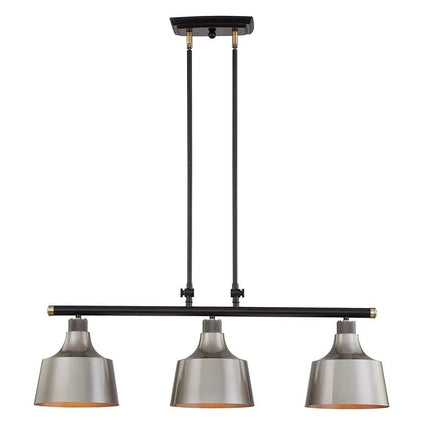 Black And Gray Kitchen Island Three Light Metal Dimmable Chandelier With Gray Shades