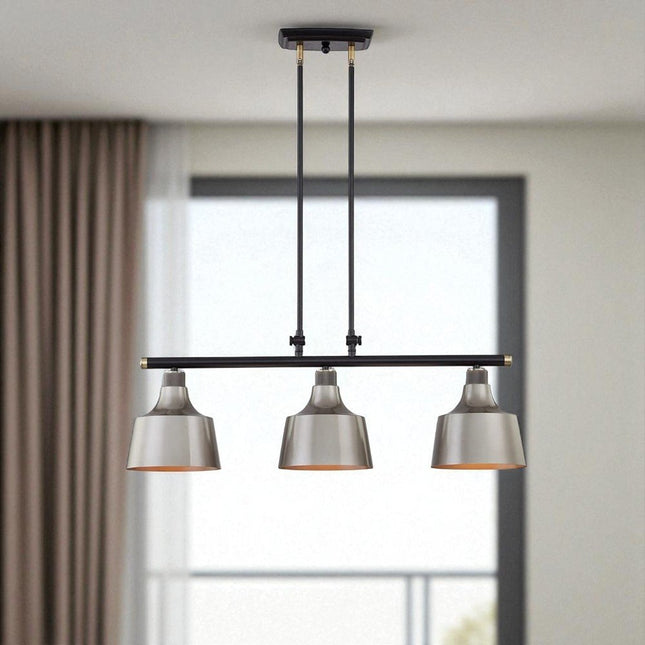Black And Gray Kitchen Island Three Light Metal Dimmable Chandelier With Gray Shades HomeRoots