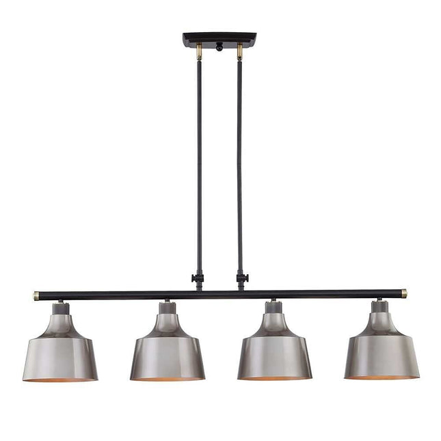 Black And Gray Kitchen Island Four Light Metal Dimmable Chandelier With Gray Shades HomeRoots