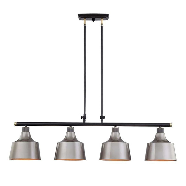 Black And Gray Kitchen Island Four Light Metal Dimmable Chandelier With Gray Shades HomeRoots