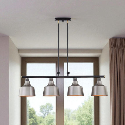 Black And Gray Kitchen Island Four Light Metal Dimmable Chandelier With Gray Shades