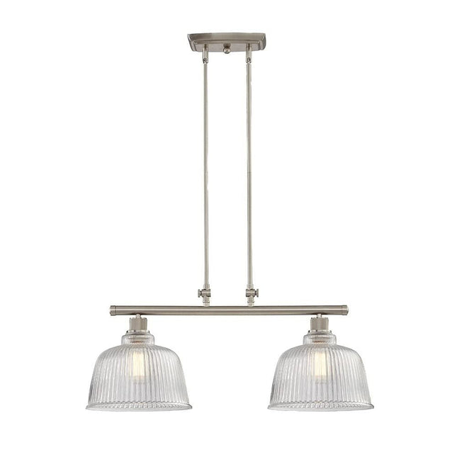 Nickel Kitchen Island Two Light Metal and Transparent Glass Dimmable Chandelier With Clear Shades HomeRoots
