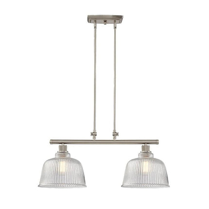Nickel Kitchen Island Two Light Metal and Transparent Glass Dimmable Chandelier With Clear Shades HomeRoots
