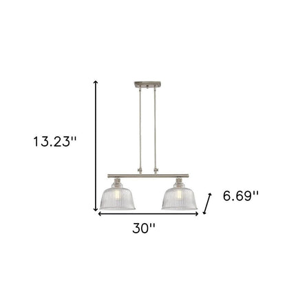 Nickel Kitchen Island Two Light Metal and Transparent Glass Dimmable Chandelier With Clear Shades HomeRoots