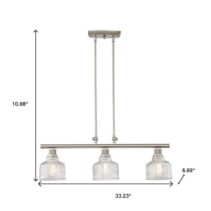 Nickel Kitchen Island Three Light Metal and Transparent Glass Dimmable Chandelier With Clear Shades