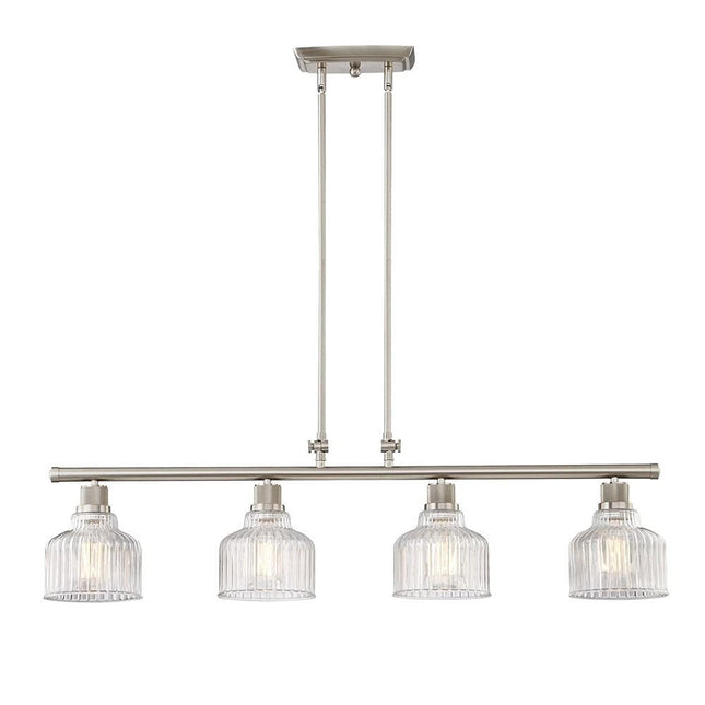 Nickel Kitchen Island Four Light Metal and Transparent Glass Dimmable Chandelier With Clear Shades HomeRoots