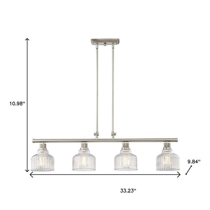 Nickel Kitchen Island Four Light Metal and Transparent Glass Dimmable Chandelier With Clear Shades