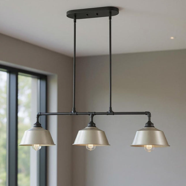 Gray Kitchen Island Three Light Metal Dimmable Chandelier With Gray Shades HomeRoots