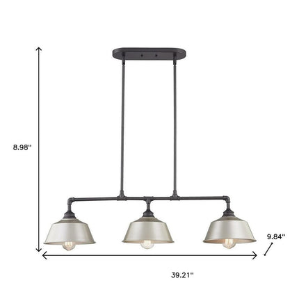 Gray Kitchen Island Three Light Metal Dimmable Chandelier With Gray Shades