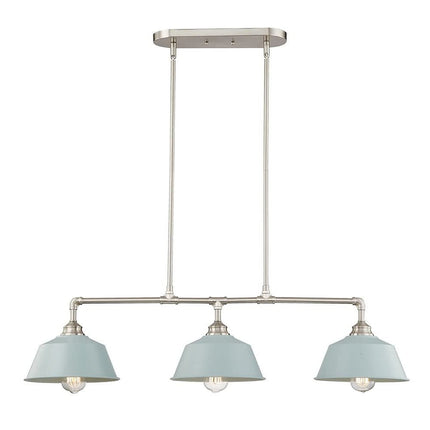 Nickel Kitchen Island Three Light Metal Dimmable Chandelier With Light Blue Shades