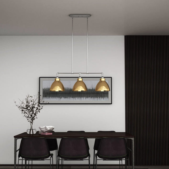 Gold And Silver Kitchen Island Three Light Metal Dimmable Chandelier With Gold Shades HomeRoots