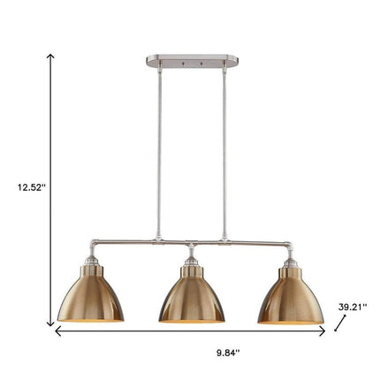 Gold And Silver Kitchen Island Three Light Metal Dimmable Chandelier With Gold Shades HomeRoots
