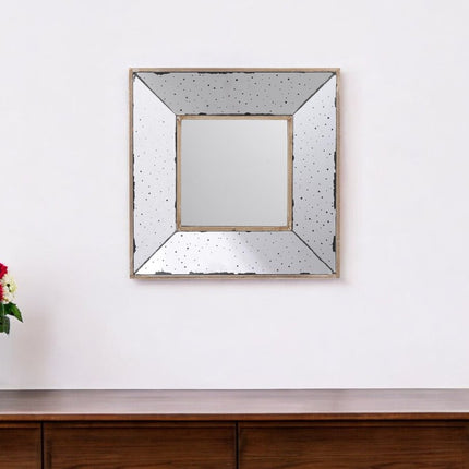 12" Square Wall Mounted Vintage Style Glass Frame Accent Mirror HomeRoots