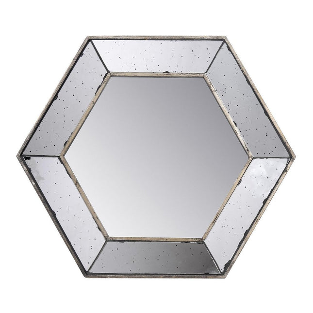 18" Hexagon Wall Mounted Vintage Style Glass Frame Accent Mirror HomeRoots