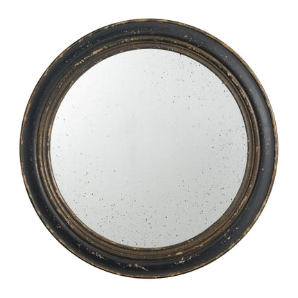 24" Dark Brown Distressed Wood Round Framed Accent Mirror HomeRoots