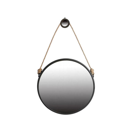 30" Black Fame Round Wall Hanging Accent Mirror with Rope HomeRoots