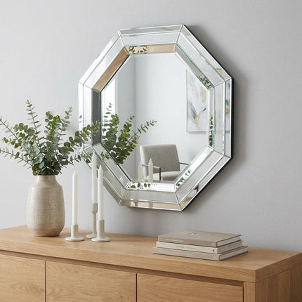28" Silver Octagon Glass Framed Accent Mirror HomeRoots
